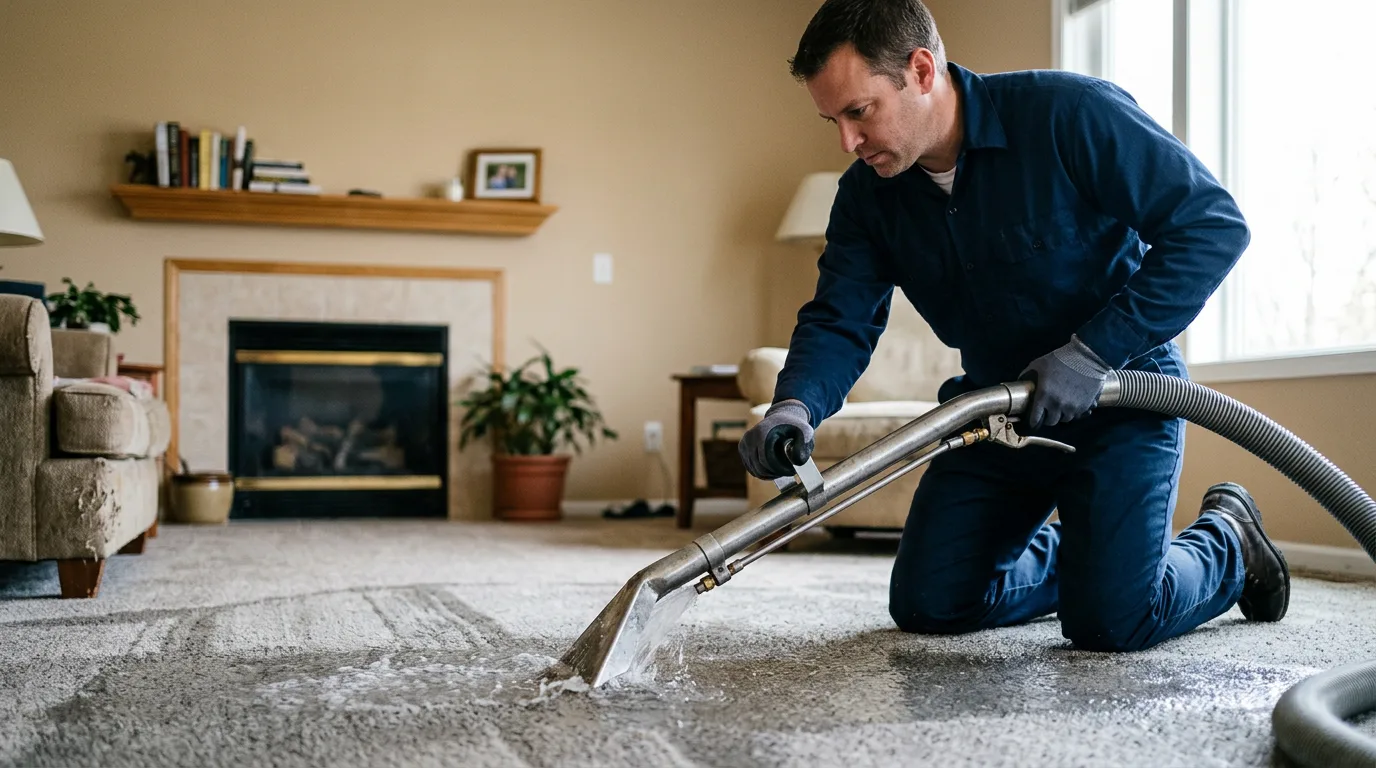 Water damage restoration technician working near Bridgeton, IN